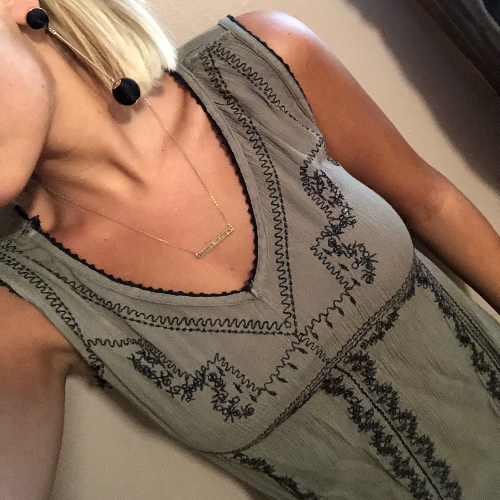 Olive and black embroidered tank top!
